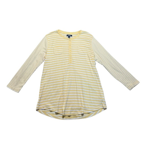 Chaps yellow cotton striped‎ long sleeve henley top sz L - Picture 1 of 7